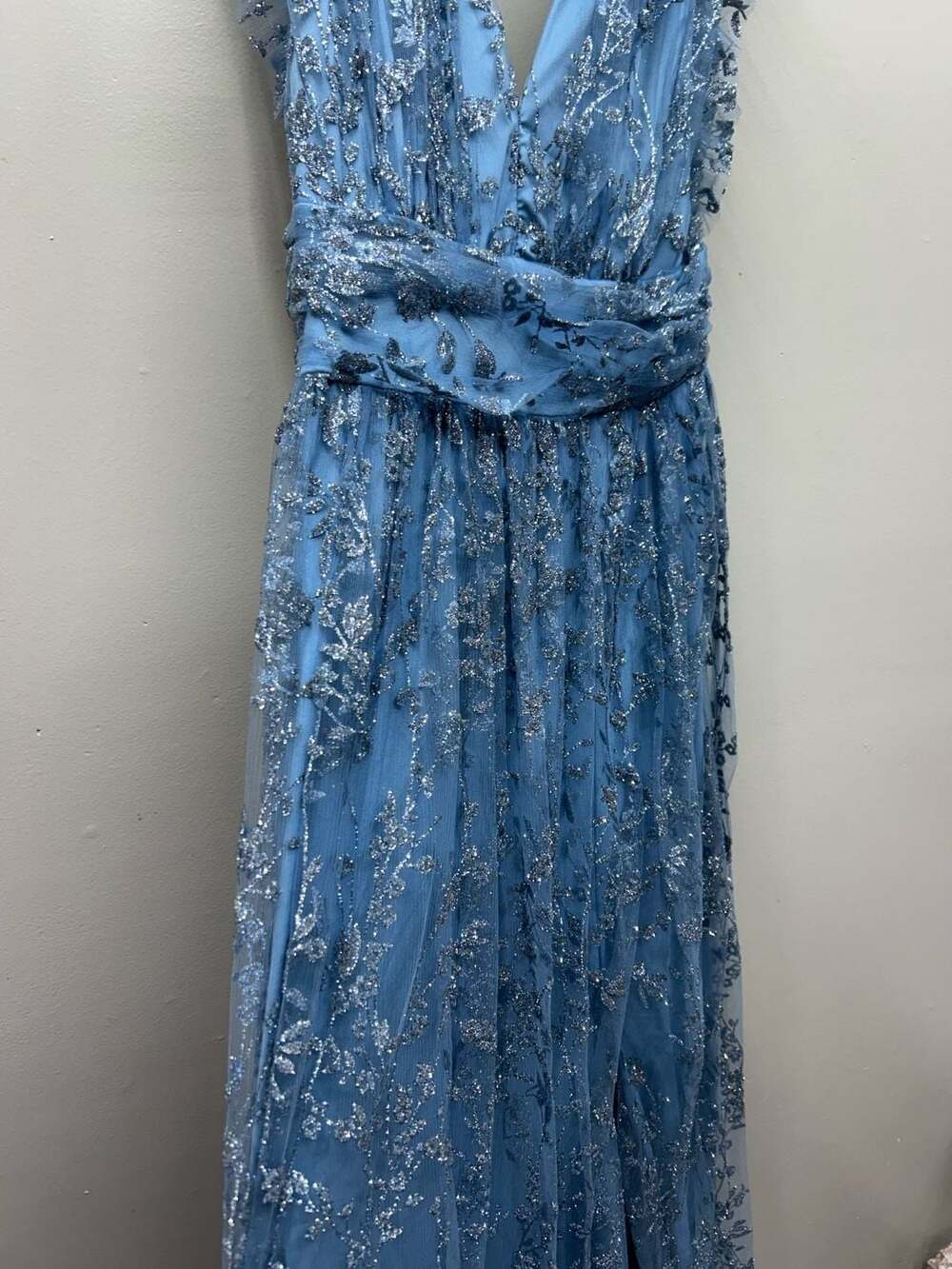 Baltic Born Blue Sequin Embroidered Flutter Sleeve Maxi Dress Size M - Picture 10 of 11